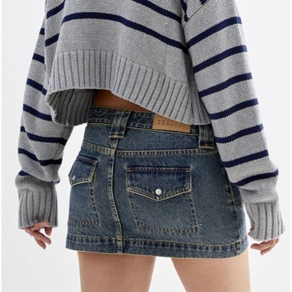 Pacsun Dark Indigo Size 27 Low Rise Micro Mini Skirt Jean Pockets NWOT - Picture 2 of 14